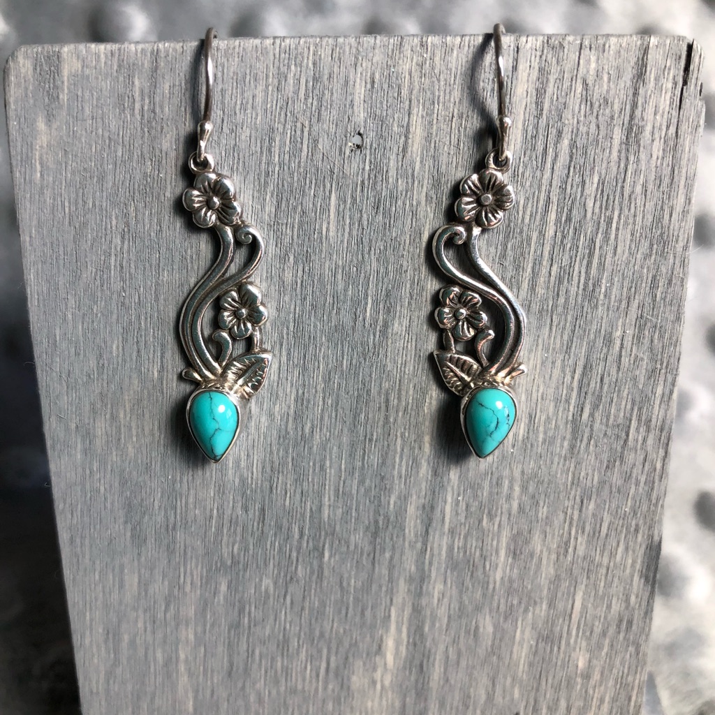 Turquoise And Sterling Silver Flower Earrings